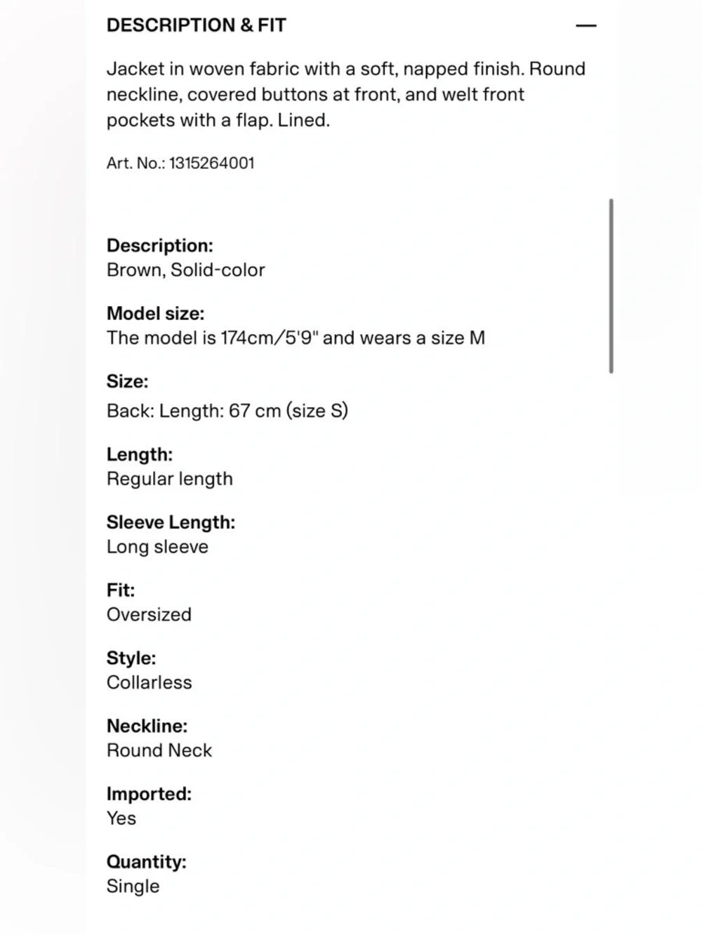 NWT H&M Classic Brown Faux Suede Collarless Jacket. Size Medium. - Picture 13 of 13